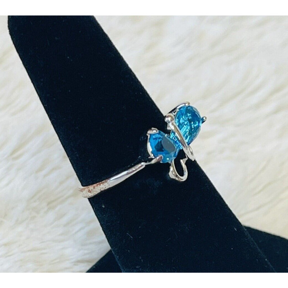 Fashion Costume Jewelry Ring Blue Stone Butterfly Rhinestone Silver Tone 6.5 - Picture 2 of 5